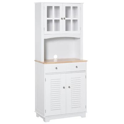 HOMCOM 67" Modern Buffet With Hutch, Louvered Kitchen Pantry Microwave Cabinet With Framed Glass Doors And 2 Drawers, White 5 HOMCOM 67" Modern Buffet With Hutch, Louvered Kitchen Pantry Microwave Cabinet With Framed Glass Doors And 2 Drawers, White - Image 3