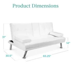 Best Choice Products Modern Faux Leather Convertible Futon Sofa W/ Removable Armrests, Metal Legs, 2 Cupholders - White -Furniture Shop GUEST 227928bd c391 4a27 a65b 64e8f77e7aa3