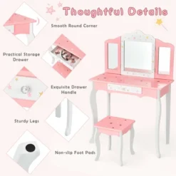 Costway Kids Vanity Princess Makeup Dressing Table Chair Set W/ Tri-folding Mirror -Furniture Shop GUEST 22cb51f6 f605 4a9d a378 d4f1d4f63afc