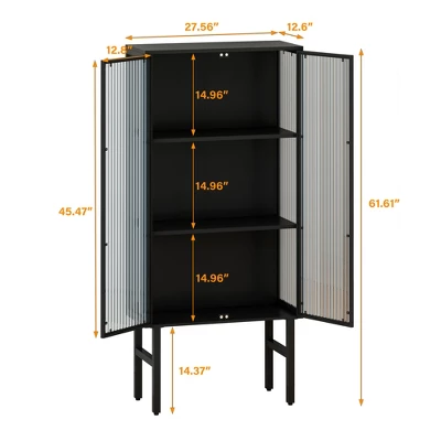 61.61" High Contemporary Glass Door Cabinet With Two Levels Of Storage, Black - ModernLuxe 4 61.61" High Contemporary Glass Door Cabinet With Two Levels Of Storage, Black - ModernLuxe - Image 2