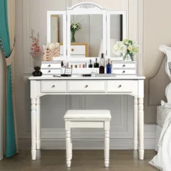 Costway 7 Drawers Vanity Set Dressing Table W/ Tri-Folding Mirror 25 Costway 7 Drawers Vanity Set Dressing Table W/ Tri-Folding Mirror -Furniture Shop GUEST 26359450 702e 4d73 a821 14695df44928