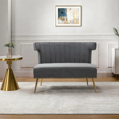 Cadmus 46" Modern Velvet Armless Loveseat With Channel-tufted Wingback For Living Room And Drawing Room| KARAT HOME 19 Cadmus 46" Modern Velvet Armless Loveseat With Channel-tufted Wingback For Living Room And Drawing Room| KARAT HOME - Image 17