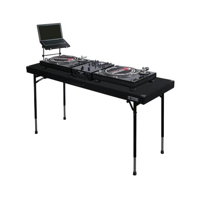 Odyssey 60" Wide X 20" Deep Multipurpose Foldable Work Surface Carpeted DJ Table With Height Adjusting Legs, Cable Port Hole, And Handle, Black 4 Odyssey 60" Wide X 20" Deep Multipurpose Foldable Work Surface Carpeted DJ Table With Height Adjusting Legs, Cable Port Hole, And Handle, Black - Image 2