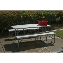3pc Folding Table And Bench Set Light Gray - OSP Home Furnishings -Furniture Shop GUEST 279659f5 5c1f 4348 96b9 a77e6df49892