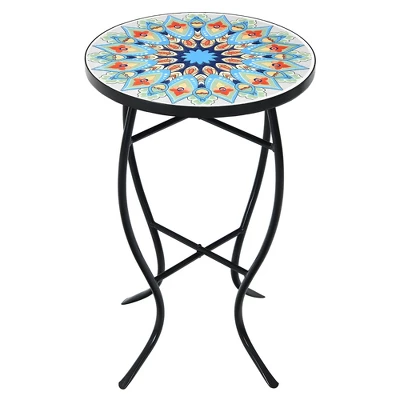 Costway Mosaic Side Table Accent Table Round Balcony Bistro End Table OrangeBlueNavy 14 Costway Mosaic Side Table Accent Table Round Balcony Bistro End Table OrangeBlueNavy - Image 12