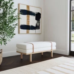 Upholstered Bench With Wood Base Cream Boucle - HomePop -Furniture Shop GUEST 2809fb96 10d3 4ba0 bd38 9f6ec3ce5c71