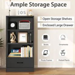 Costway 4-Tier Bookcase 48'' Display Bookshelf Storage Organizer With Shelves & Drawer Grey/White/Natural -Furniture Shop GUEST 288a52fb 8801 466a 9d32 0a07f88ca056