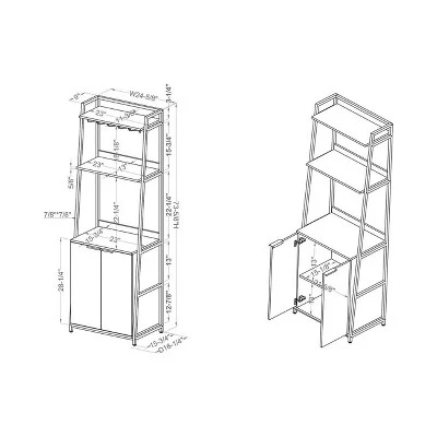 73.63" Moniave Bookcase With Wine Glass Rack Oak/Black - HOMES: Inside + Out 5 73.63" Moniave Bookcase With Wine Glass Rack Oak/Black - HOMES: Inside + Out - Image 3