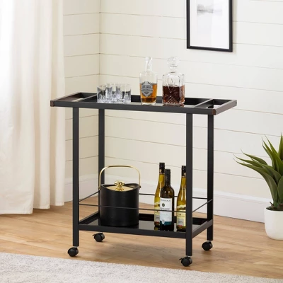 City Life Metal Bar Cart On Wheels Black - South Shore 3 City Life Metal Bar Cart On Wheels Black - South Shore