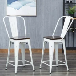 Set Of 2 24" Reed Wood Seat Counter Height Barstool - Carolina Chair & Table
