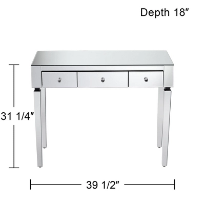Studio 55D Thea Modern Mirrored Rectangular Desk 39 1/2" X 18" With 3-Drawer Silver Faceted Crystal Knobs For Living Room Bedroom Bedside Entryway 8 Studio 55D Thea Modern Mirrored Rectangular Desk 39 1/2" X 18" With 3-Drawer Silver Faceted Crystal Knobs For Living Room Bedroom Bedside Entryway - Image 6