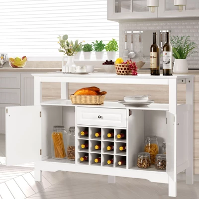 Costway Storage Buffet Sideboard Table Kitchen Sever Cabinet Wine Rack White 6 Costway Storage Buffet Sideboard Table Kitchen Sever Cabinet Wine Rack White - Image 4