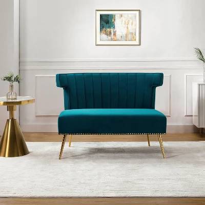 Cadmus 46" Modern Velvet Armless Loveseat With Channel-tufted Wingback For Living Room And Drawing Room| KARAT HOME 12 Cadmus 46" Modern Velvet Armless Loveseat With Channel-tufted Wingback For Living Room And Drawing Room| KARAT HOME - Image 10