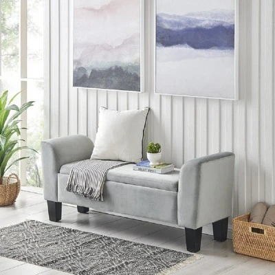 Simple Relax Bedroom Velvet Bench With Storage In Gray 2 Simple Relax Bedroom Velvet Bench With Storage In Gray
