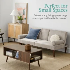 Best Choice Products Fabric Upholstered Convertible Futon W/ Rounded Armrests, Wooden Legs, 2 Cupholders -Furniture Shop GUEST 2bd950b3 6cec 4548 b2ac e4bd4197632e