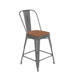 Emma And Oliver Clear Coated Metal Stool With Backrest And Polyresin Seat For Indoor Use Only -Furniture Shop GUEST 2cfc15e6 3d49 406a a370 f2cfaf081396