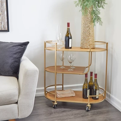Contemporary Metal And Wood Bar Cart Gold - Olivia & May 3 Contemporary Metal And Wood Bar Cart Gold - Olivia & May