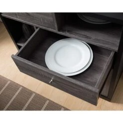 FC Design Two-Tone Buffet Table With Stemware Racks, 2 Drawers, 1 Cabinet, And 4 Wine Slots In Distressed Grey And Black Finish -Furniture Shop GUEST 2f68876d 7d07 43ac 970f 359d4cec6698