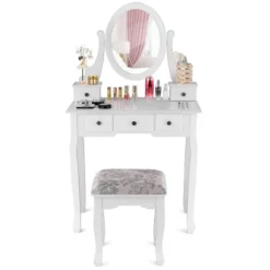 Costway Makeup Desk Vanity Dressing Table Oval Stool 5 Storage Drawers 19 Costway Makeup Desk Vanity Dressing Table Oval Stool 5 Storage Drawers -Furniture Shop GUEST 30113868 d116 489d 969b 934a93030f50