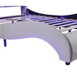 Upholstered Faux Leather Platform Bed With LED Light Bed Frame With Slatted-ModernLuxe -Furniture Shop GUEST 3146d443 5bec 462f 911a 9f932b8c26a6