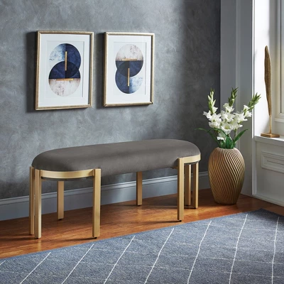 Lepape Upholstered Bench Gray Velvet - Inspire Q 3 Lepape Upholstered Bench Gray Velvet - Inspire Q