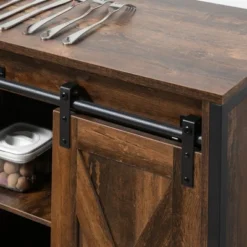 HOMCOM Industrial Sideboard, Buffet Cabinet With Sliding Barn Doors, Storage Cabinets And Adjustable Shelves For Living Room, Home Bar, Rustic Brown -Furniture Shop GUEST 3283a990 7c94 4cfa bd43 e834ceabac87