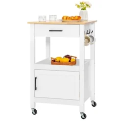 Costway Rolling Kitchen Island Cart On Wheels Bar Serving Trolley W/Drawer Cabinet BlackWhite -Furniture Shop GUEST 32ac8cd9 ee8d 4a93 b9b1 3d5b7ca8703e