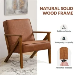 Yaheetech Faux Leather Armchair Accent Chair With Wood Legs For Living Room 15 Yaheetech Faux Leather Armchair Accent Chair With Wood Legs For Living Room -Furniture Shop GUEST 3444129a dcec 42d6 9517 4b4d1c16200e