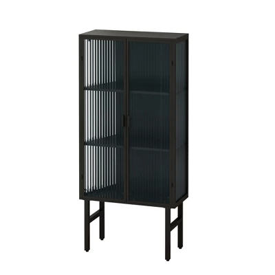 61.61" High Contemporary Glass Door Cabinet With Two Levels Of Storage, Black - ModernLuxe 6 61.61" High Contemporary Glass Door Cabinet With Two Levels Of Storage, Black - ModernLuxe - Image 4