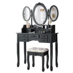 Tangkula Tri-Folding Mirror Vanity Makeup Set Dressing Table & Stool Unit W/ 7 Drawer -Furniture Shop GUEST 34be8de6 67bf 4a2a bc71 b4114b5cd2a1