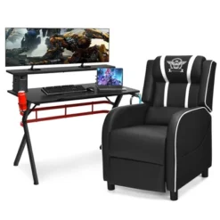 Costway Gaming Desk & Chair Set 48'' Computer Desk & Massage Recliner Chair Black + White/Blue/Pink/Red -Furniture Shop GUEST 355ba1fe 0f06 439a 8f0f c7526b81eb53