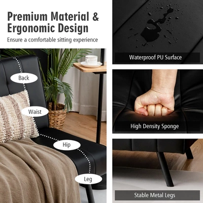 Costway Futon Sofa Bed PU Leather Convertible Folding Couch Sleeper Lounge White/Black/Grey 9 Costway Futon Sofa Bed PU Leather Convertible Folding Couch Sleeper Lounge White/Black/Grey - Image 7