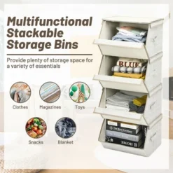 Costway Stackable Large Bins Cubes W/Lids Storage Organizers W/Linen&Oxford Fabric 4 Sets -Furniture Shop GUEST 3674360f 22c2 430d 99fe 6d5d9291c7fc
