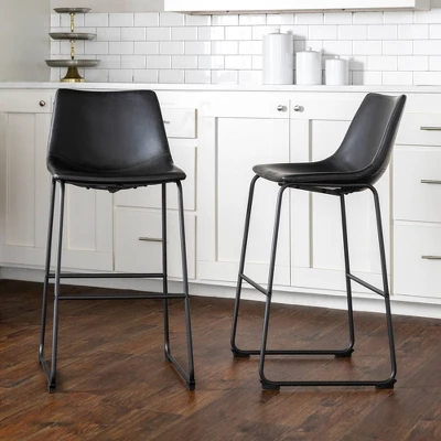 Set Of 2 Laslo Modern Upholstered Faux Leather Barstools - Saracina Home 3 Set Of 2 Laslo Modern Upholstered Faux Leather Barstools - Saracina Home