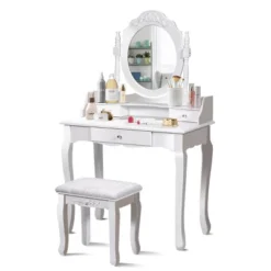 Costway White Vanity Wood Makeup Dressing Table Stool 3 Drawer 15 Costway White Vanity Wood Makeup Dressing Table Stool 3 Drawer -Furniture Shop GUEST 3988ca20 7007 4b83 b59c 11aeaabc9d12