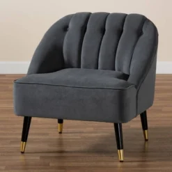 Ellard Velvet Fabric Upholstered Two-Tone Wood Accent Chair Gray/Dark Brown - Baxton Studio 22 Ellard Velvet Fabric Upholstered Two-Tone Wood Accent Chair Gray/Dark Brown - Baxton Studio -Furniture Shop GUEST 39c11d4e 1532 409d 9755 f58371d3babc