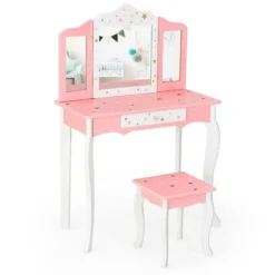 Costway Kids Vanity Princess Makeup Dressing Table Chair Set W/ Tri-folding Mirror -Furniture Shop GUEST 3a45a3d0 135a 4c4c 99fb 634bce50575c