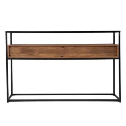 Slehidi Glass Top Console Table With Storage Black/Natural - Aiden Lane -Furniture Shop GUEST 3a769a5f cabe 4f2e 8d8b 1b297d37d734