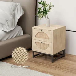 Arina Natural Rattan 20.87'' H X 15.75'' W X 15.75'' D Queen Size 2 Drawer Nightstand With Storage-The Pop Home -Furniture Shop GUEST 3a846276 ff3c 4b70 b96a da9df02fc319
