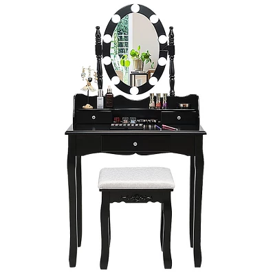 Tangkula Mirrored Vanity Table Set Lighted Makeup Dresser W/ Drawers 3 Tangkula Mirrored Vanity Table Set Lighted Makeup Dresser W/ Drawers