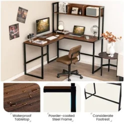 Costway 55''L-Shaped Desk Corner Computer Desk Writing Workstation Table W/Hutch -Furniture Shop GUEST 3b1c9fa2 17b0 4a6d 95a8 b3a39b25488a