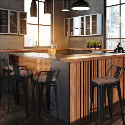 Yaheetech 26" Low Back Metal Counter Height Bar Stools With Wood Seat & Footrest, Set Of 4 3 Yaheetech 26" Low Back Metal Counter Height Bar Stools With Wood Seat & Footrest, Set Of 4