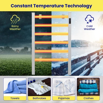 Costway Freestanding Wall Mounted Towel Warmer 6-Bar Aluminum Heated Towel Rack W/ Timer 8 Costway Freestanding Wall Mounted Towel Warmer 6-Bar Aluminum Heated Towel Rack W/ Timer - Image 6