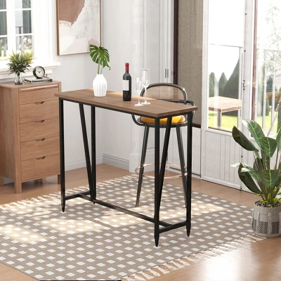 HOMCOM 47.75 Inch Bar Table With Metal Legs, Rustic Industrial Pub Table With Large Tabletop For Home Bar, Kitchen Or Dining Room, Brown 4 HOMCOM 47.75 Inch Bar Table With Metal Legs, Rustic Industrial Pub Table With Large Tabletop For Home Bar, Kitchen Or Dining Room, Brown - Image 2