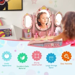 Costway Kids Vanity Princess Makeup Dressing Table Chair Set W/ Tri-fold Mirror Pink 15 Costway Kids Vanity Princess Makeup Dressing Table Chair Set W/ Tri-fold Mirror Pink -Furniture Shop GUEST 3e418062 a20c 4a4b 872e fbd6654df73b