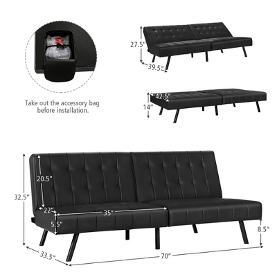 Costway Futon Sofa Bed PU Leather Convertible Folding Couch Sleeper Lounge White/Black/Grey 5 Costway Futon Sofa Bed PU Leather Convertible Folding Couch Sleeper Lounge White/Black/Grey - Image 3