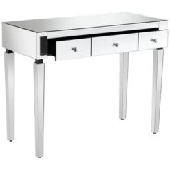 Studio 55D Thea Modern Mirrored Rectangular Desk 39 1/2" X 18" With 3-Drawer Silver Faceted Crystal Knobs For Living Room Bedroom Bedside Entryway 14 Studio 55D Thea Modern Mirrored Rectangular Desk 39 1/2" X 18" With 3-Drawer Silver Faceted Crystal Knobs For Living Room Bedroom Bedside Entryway -Furniture Shop GUEST 3f6a1dff e68a 4b83 b96e 7ff1b32838f0