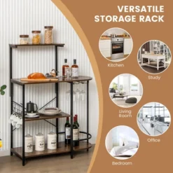 Costway Kitchen Bakers Rack Microwave Stand Coffee Bar W/ S-Hooks & Stemware Holder -Furniture Shop GUEST 3fbb20fb b735 4959 8532 930b81a90532