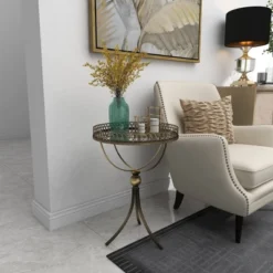 Metal And Glass Round Pedestal Table Gold - Olivia & May -Furniture Shop GUEST 3fce88a9 a3b5 4c85 90f7 376171ac4dfe