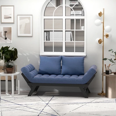 HOMCOM Single Person 3 Position Convertible Chaise Lounger Sofa Bed With 2 Large Pillows And Oak Frame 4 HOMCOM Single Person 3 Position Convertible Chaise Lounger Sofa Bed With 2 Large Pillows And Oak Frame - Image 2